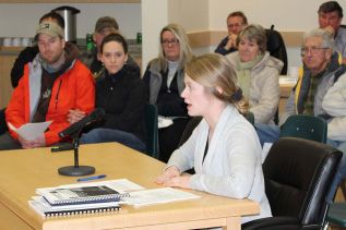 Planner Megan Rueckwald, manager of community planning, County of Frontenac, gives her report on the Palmerston Lake Science Area of Natural and Scientific Interest at the regular North Frontenac Council meeting last Friday. Photo/Craig Bakay